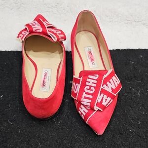 Jimmy Choo Red Flats with Decorative Bows